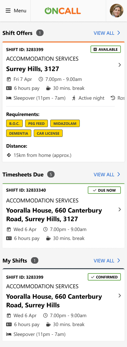 ONCALL: Support Worker web app project